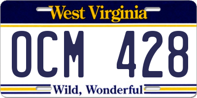 WV license plate OCM428