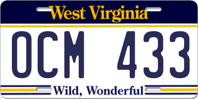 WV license plate OCM433