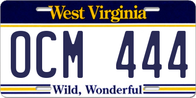 WV license plate OCM444