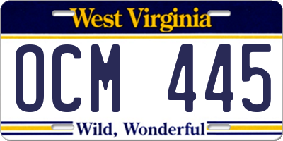 WV license plate OCM445