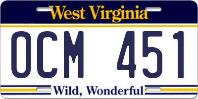 WV license plate OCM451