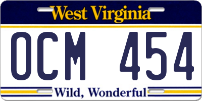 WV license plate OCM454