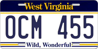 WV license plate OCM455