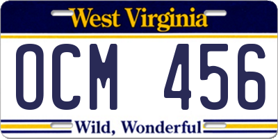 WV license plate OCM456