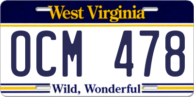 WV license plate OCM478