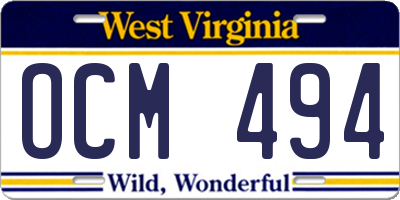 WV license plate OCM494