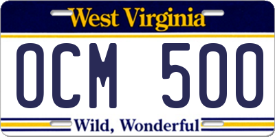 WV license plate OCM500
