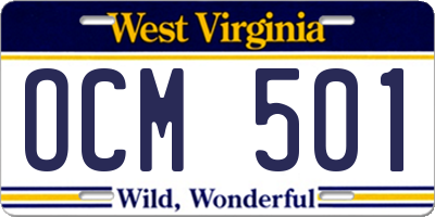 WV license plate OCM501