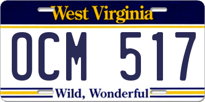 WV license plate OCM517