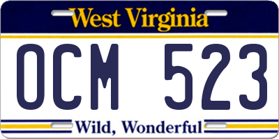 WV license plate OCM523