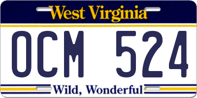 WV license plate OCM524