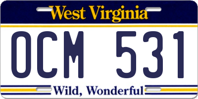 WV license plate OCM531