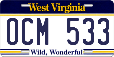 WV license plate OCM533