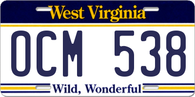 WV license plate OCM538