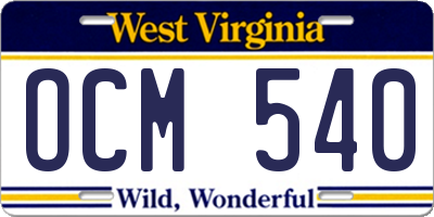 WV license plate OCM540