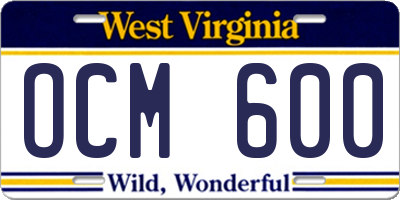 WV license plate OCM600