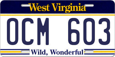 WV license plate OCM603
