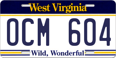 WV license plate OCM604
