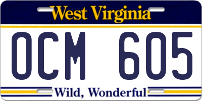 WV license plate OCM605