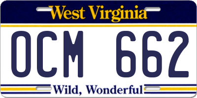 WV license plate OCM662