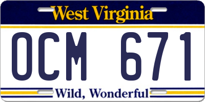 WV license plate OCM671