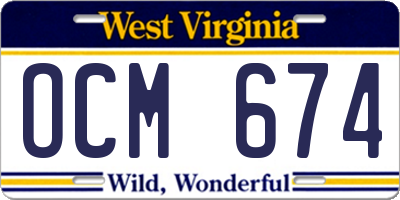 WV license plate OCM674