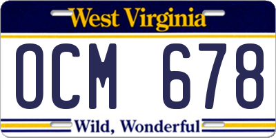 WV license plate OCM678