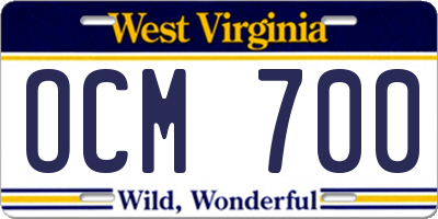 WV license plate OCM700