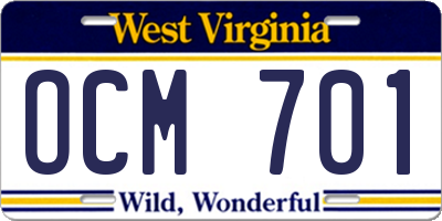WV license plate OCM701