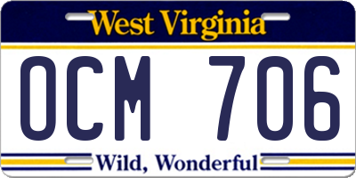 WV license plate OCM706