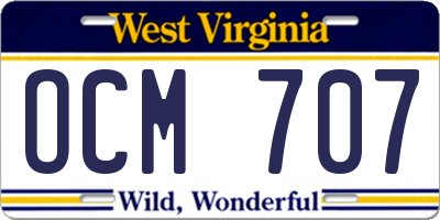 WV license plate OCM707