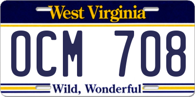WV license plate OCM708