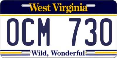 WV license plate OCM730
