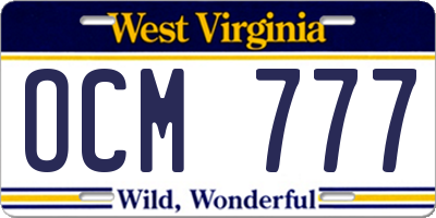 WV license plate OCM777