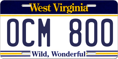 WV license plate OCM800