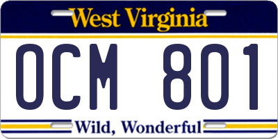 WV license plate OCM801