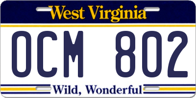 WV license plate OCM802