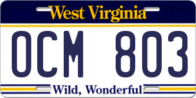 WV license plate OCM803
