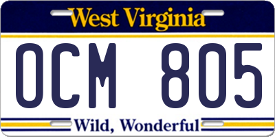 WV license plate OCM805