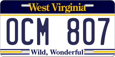 WV license plate OCM807