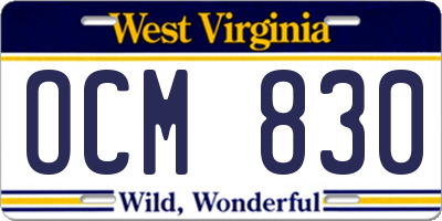 WV license plate OCM830