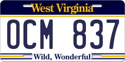 WV license plate OCM837