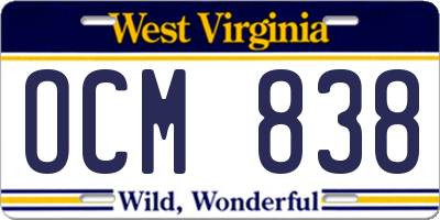 WV license plate OCM838