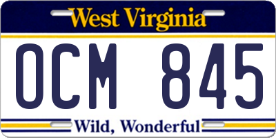 WV license plate OCM845