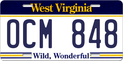 WV license plate OCM848