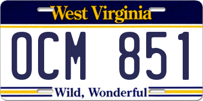 WV license plate OCM851