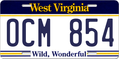 WV license plate OCM854