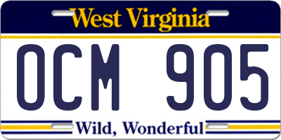 WV license plate OCM905