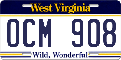 WV license plate OCM908