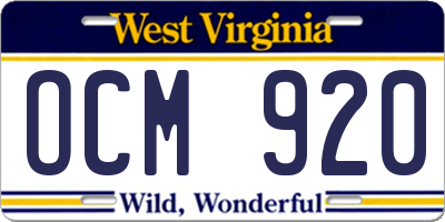 WV license plate OCM920